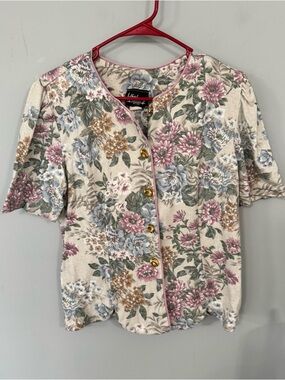 Vintage Whirlaway Frocks 90s Floral Gold Button Front Top Women’s Plus Size 16 P